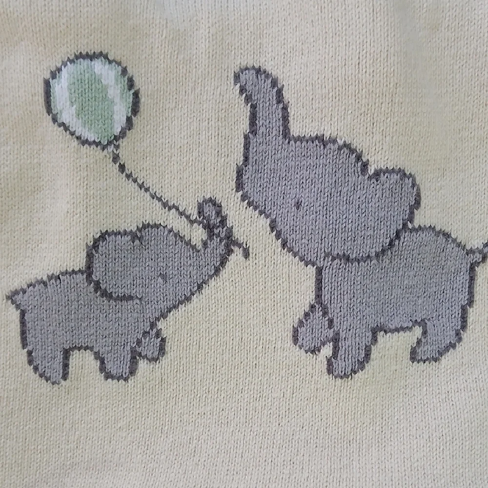 Janie and Jack Pale Yellow Knit Baby Set Gray Elephant Detail SZ 12-18 Mo
